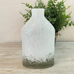 Art Glass Vase Hand Blown Clear White Gray Swirl Heavy Unique
